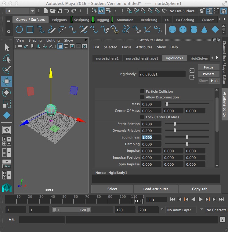 adjust mass and bounciness for sphere