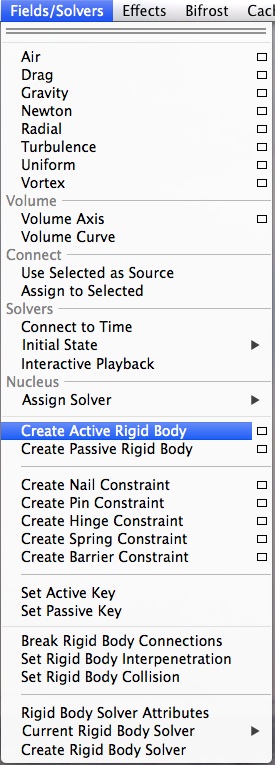 active rigit body menu