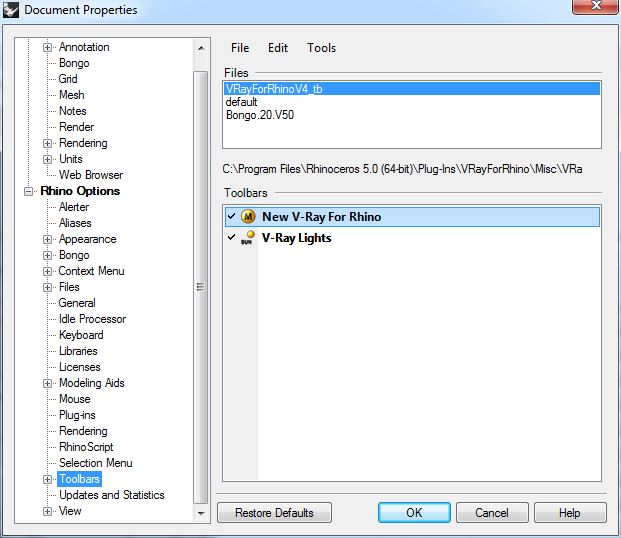 set toolbars for V-Ray
