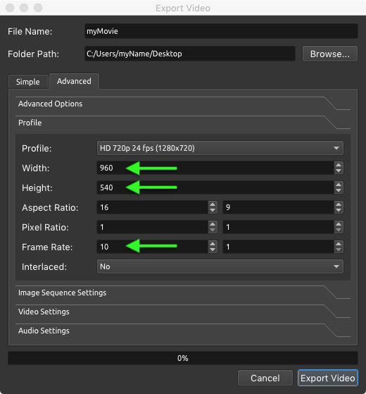 OpenShot Export Dialog Advanced Panel