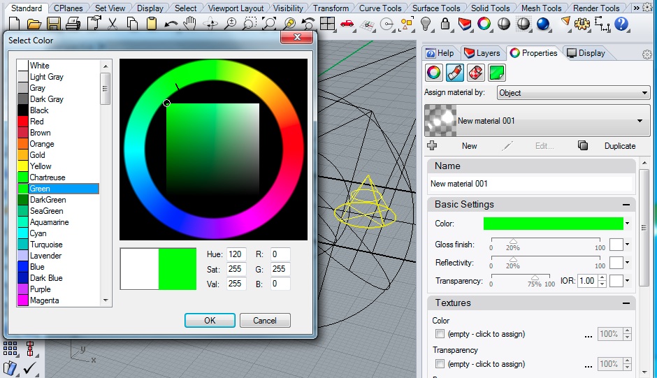 set cone to color green