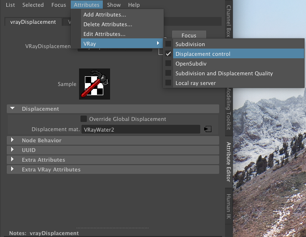 vRayDispacement Attributes