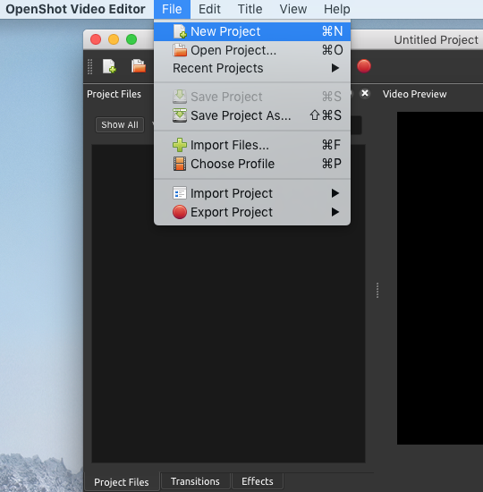 new project dialog