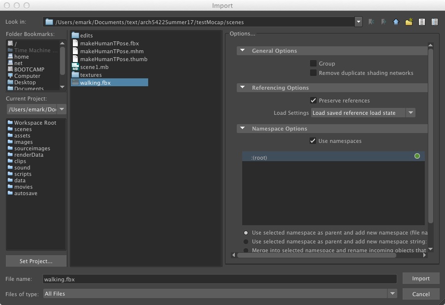 import motion capture file