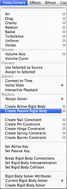 create passive rigid body menu