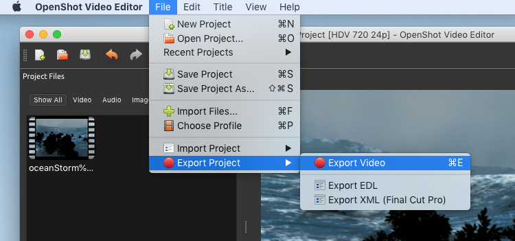 menu item export video