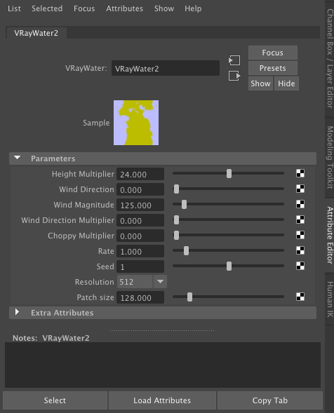 new water texture parameters