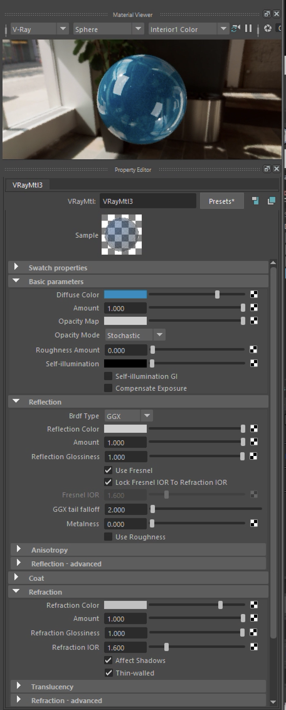 Repeat earlier settings and add thin-walled and higher refraction index